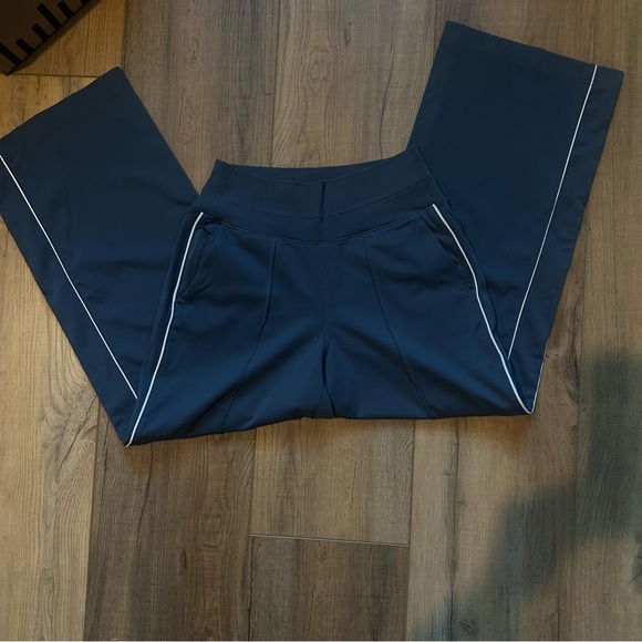 Athleta Venice Stripe Wide Leg Track Pant Granite Blue Sz XS Petite - Picture 8 of 9